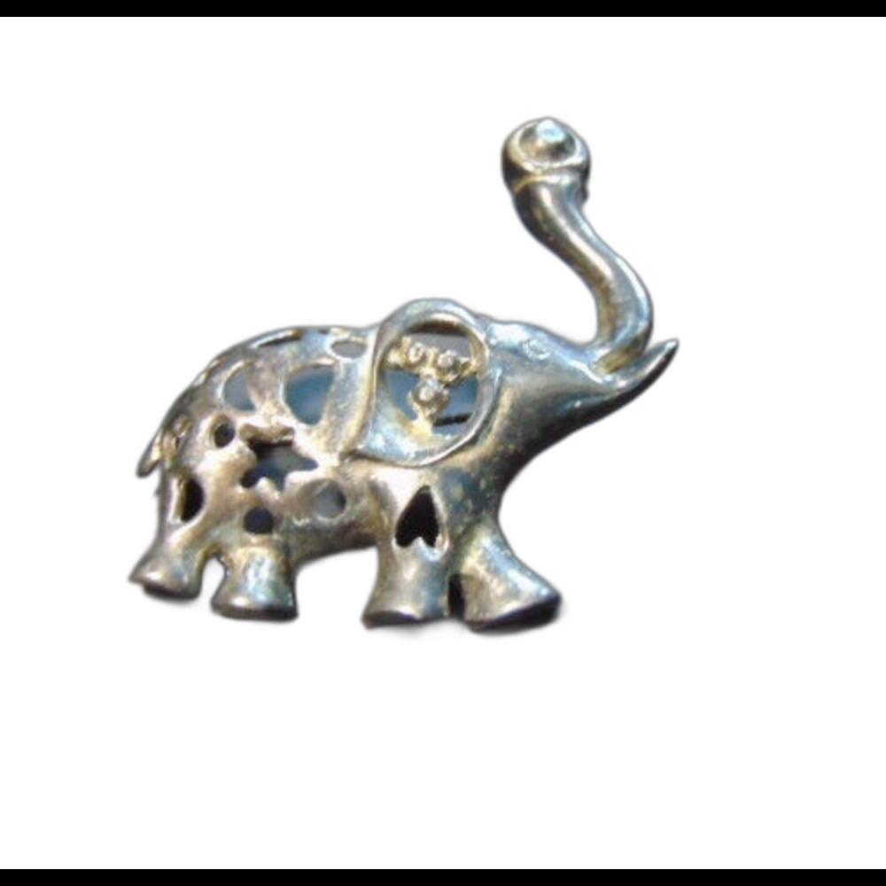 Vintage Pewter Elephant Brooch/Pin w/ Hearts Stars Moon Cutout